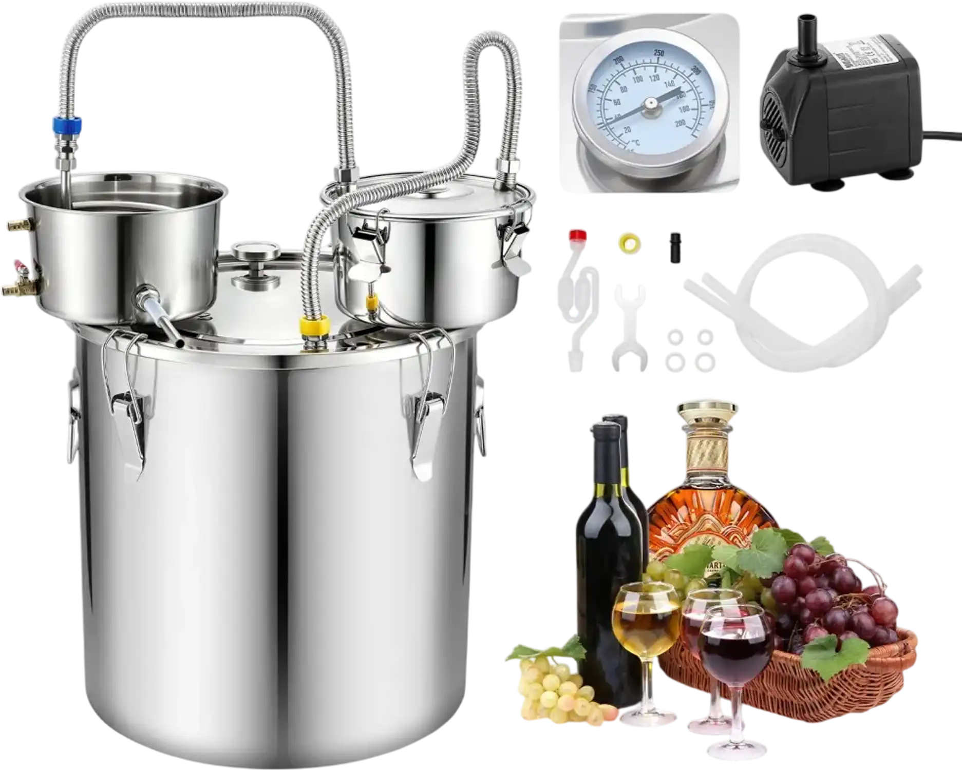 Vevor Alcohol Still 13.2 gal / 50 L Distiller with Thumper Keg and Water Pump New