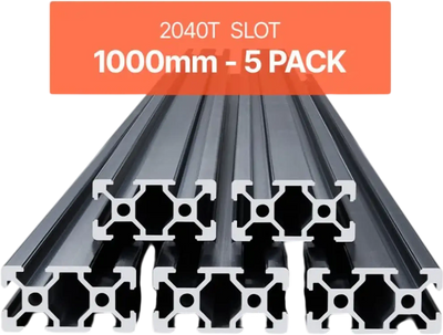VEVOR 5PCS 39.4 in (1000mm) T Slot 2040 Aluminum Extrusion Profile, European Standard Anodized Linear Rail, High-Strength Extruded Aluminum Rail for 3D Printer, CNC Machine DIY, Laser Engraving, Black