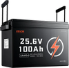 VEVOR 24V 100Ah LiFePO4 Lithium Battery 4000+ Cycles Built-in 100A BMS, Lithium Battery with Low Temperature Protection, Supports 8P2S Connection, 2560Wh Energy, for RV, Trolling Motor, Marine, Solar