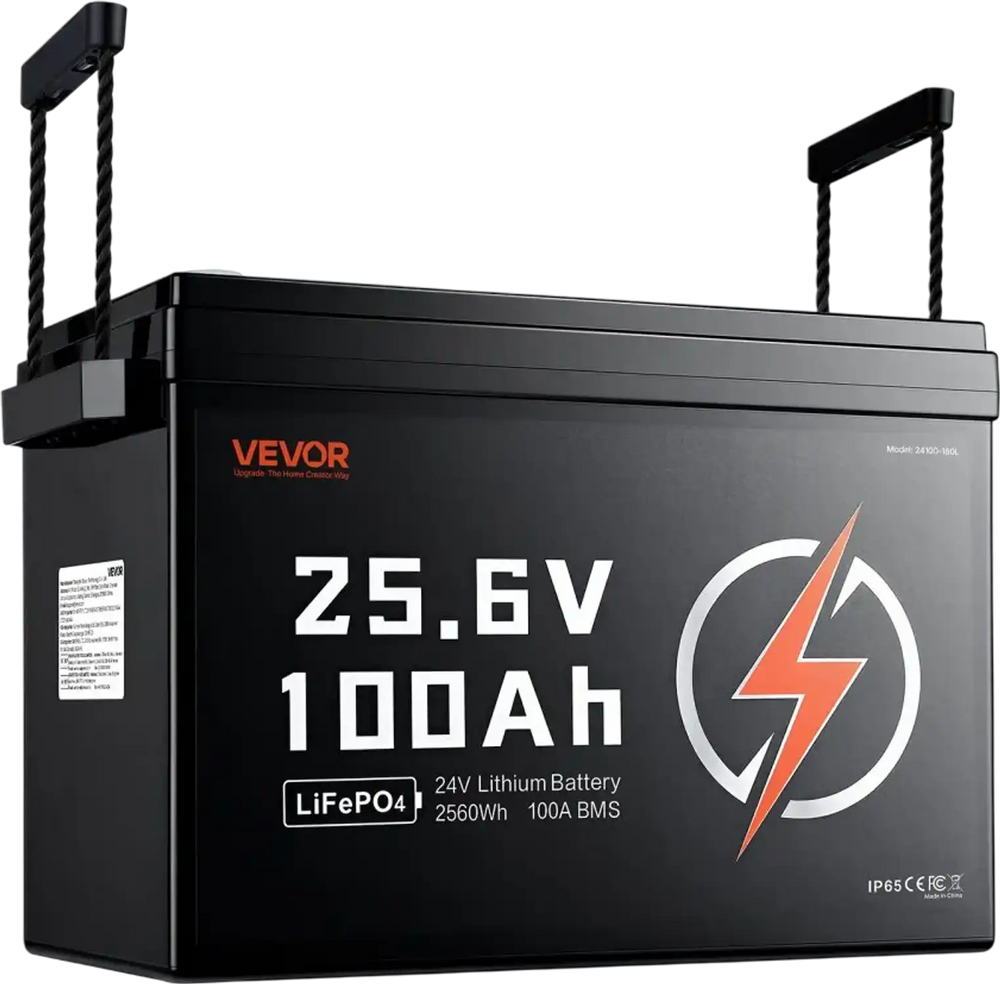 VEVOR 24V 100Ah LiFePO4 Lithium Battery 4000+ Cycles Built-in 100A BMS, Lithium Battery with Low Temperature Protection, Supports 8P2S Connection, 2560Wh Energy, for RV, Trolling Motor, Marine, Solar