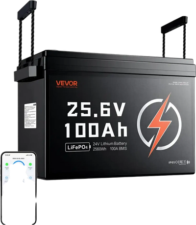 Vevor Lithium Battery 24V 100Ah LiFePO4 with Bluetooth 2560Wh New
