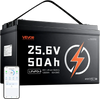 VEVOR 24V 50Ah LiFePO4 Lithium Battery 4000+ Cycles 50A BMS with Bluetooth, 1280Wh Lithium Battery with Low Temperature Protection, Supports 8P2S Connection, for RV, Trolling Motor, Marine, Solar