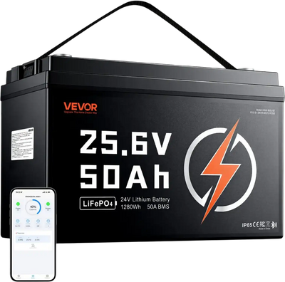Vevor Lithium Battery 24V 50Ah LiFePO4 with Bluetooth 1280Wh New