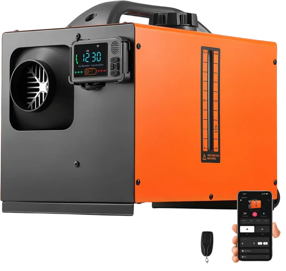 VEVOR Diesel Heater DC 12-24V 1.59 Gal / 6 L Fuel Tank Aluminum Element, For Outdoor Camping, Fast Heating, Diesel Air Heater with Bluetooth App Control, Remote Control and LCD Panel, Max 18045 ft