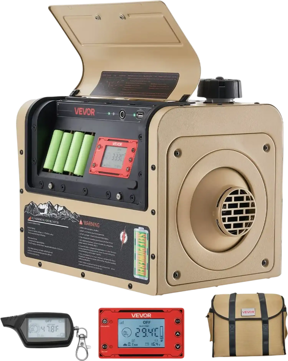 VEVOR Self-Powered Diesel Heater 1 Gal / 3.8 L Fuel Tank Diesel Air Heater, For Camping, Tents, Vehicles, and Outdoor Use, Fast Heating, Self-Generating Portable Power Station, USB Output, Low Noise