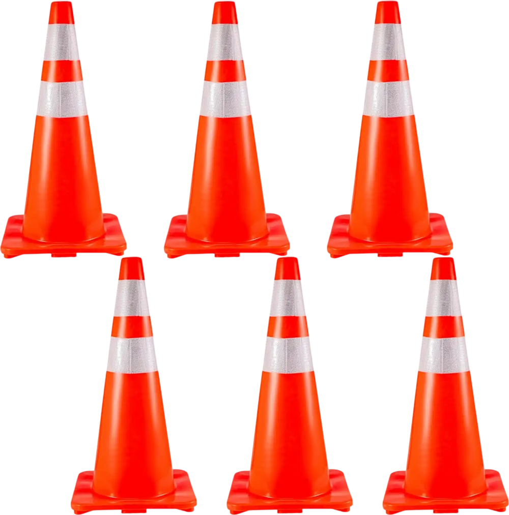 VEVOR 6Pack Traffic Cones, 28\"Safety Cones, PVC Orange Traffic Safety Cone with Reflective Collar, for Road Parking Training Cones