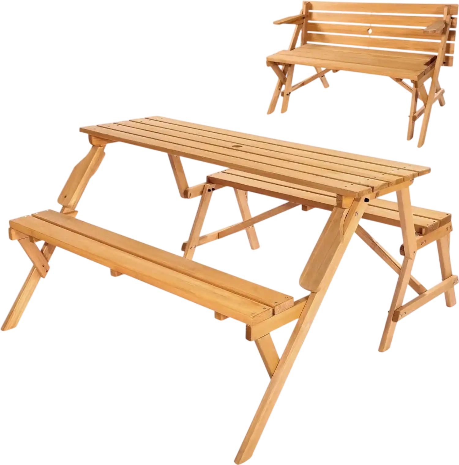 Vevor Picnic Table 2-in-1 Outdoor Wooden Bench Set with Umbrella Hole New