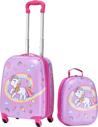 VEVOR Kids Luggage Set, 2 Piece, 18 Inch Hardside Rolling Wheels Suitcase with Hard-Shell Backpack, Unicorn Kids Carry on Luggage Set, Holiday Birthday Gift for Girls & Boys, Airline Approved