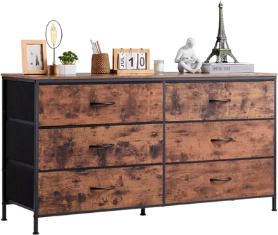 Vevor Dresser 6-Drawer Fabric Storage Tower TV Stand Rustic Brown New