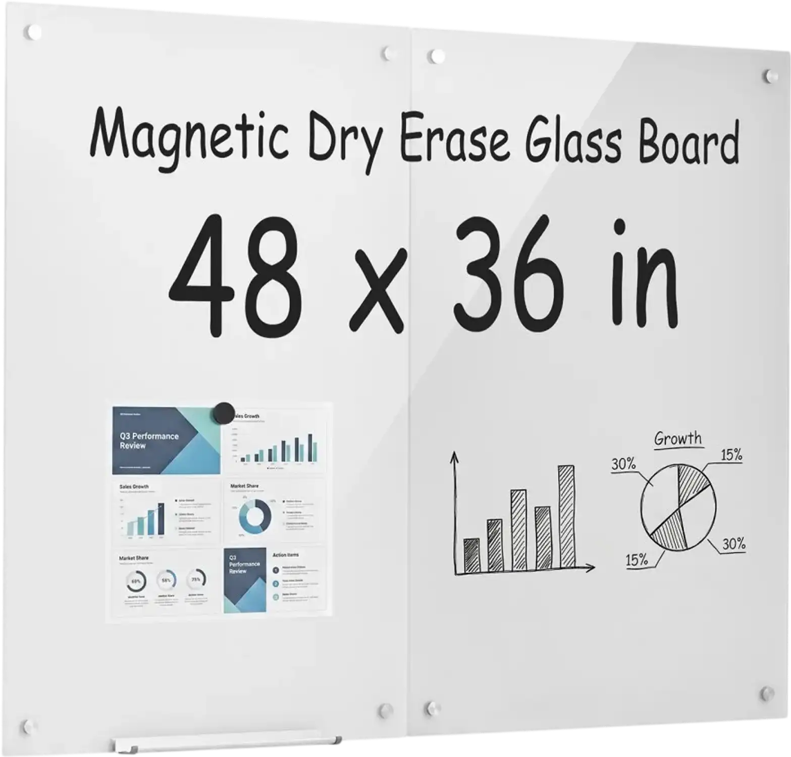 Vevor Magnetic Glass Dry Erase Board Frameless Wall-Mounted White 2-Pack 48