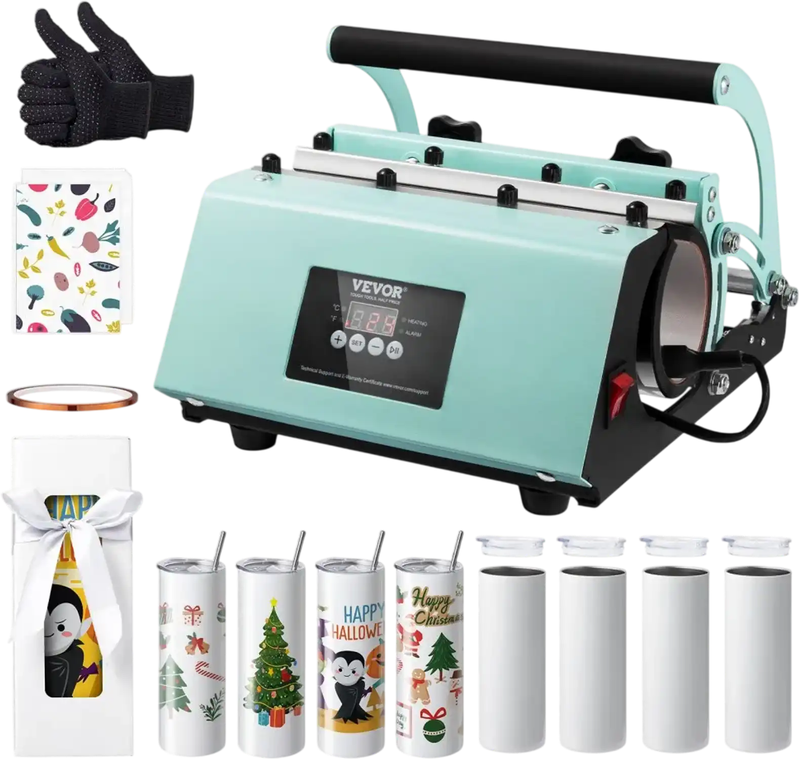 Vevor Tumbler Heat Press Machine and 8-Pc 20 oz Sublimation Tumblers Set New