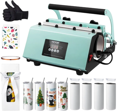 VEVOR Tumbler Heat Press Machine and Sublimation Tumblers, Tumbler Press Set with 8pcs 20OZ Blank Tumblers, Mug Press Cup Press for 11-30oz Tumblers Mug, with Heat Transfer Paper, Gloves, Tape