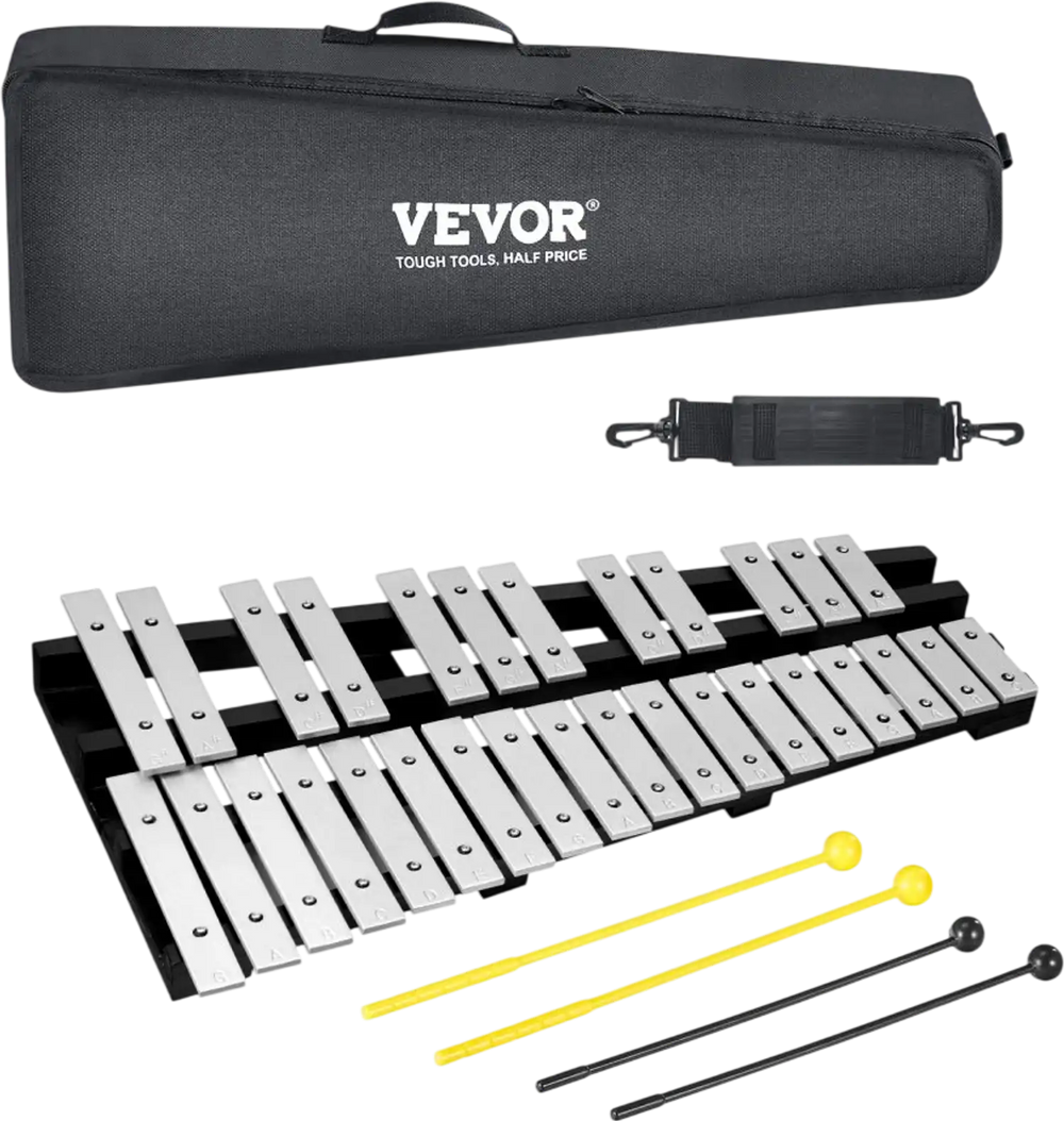 VEVOR 30 Note Glockenspiel Xylophone Bell Kit, Percussion Instrument with Mallets, Drum Sticks and Carrying Bag, Professional Glockenspiel Xylophone Percussion Instrument Set for Students & Adults