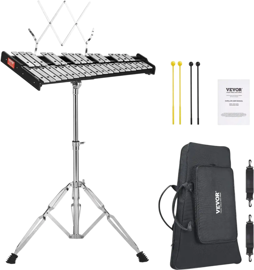 VEVOR 32 Note Glockenspiel Xylophone Bell Kit, Professional Percussion Instrument Set with Mallets, Drum Sticks, Music Stand, Adjustable Stand and Carrying Bag for Students & Adults