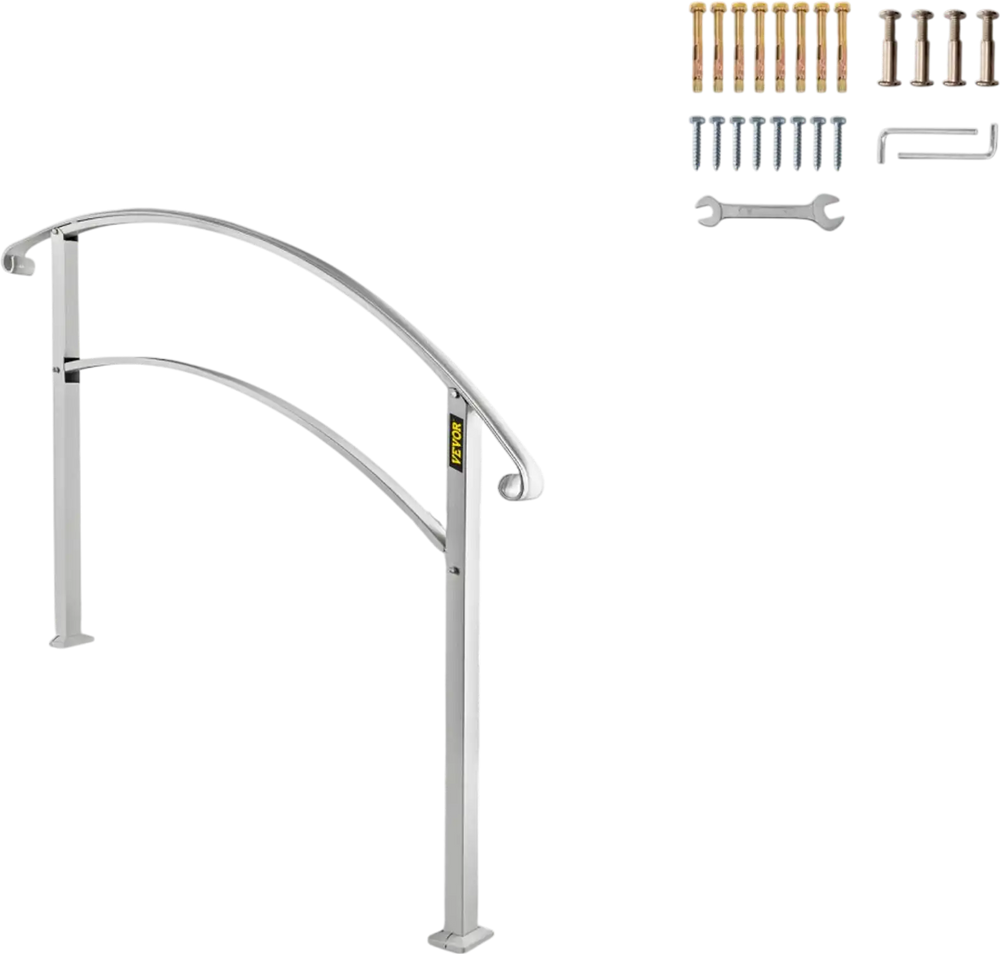 VEVOR Handrails for Outdoor Steps, Fit 1 or 3 Steps Outdoor Stair Railing, White Wrought Iron Handrail, Flexible Front Porch Hand Rail, Transitional Handrails for Concrete Steps or Wooden Stairs