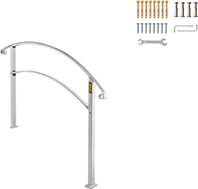 VEVOR Handrails for Outdoor Steps, Fit 1 or 3 Steps Outdoor Stair Railing, White Wrought Iron Handrail, Flexible Front Porch Hand Rail, Transitional Handrails for Concrete Steps or Wooden Stairs