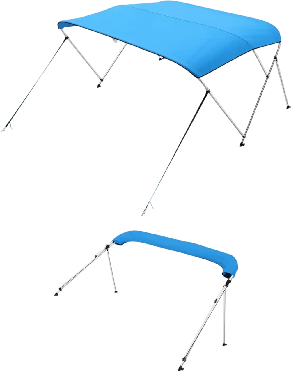 VEVOR 3 Bow Boat Bimini Tops, 600D Polyester Canopy with Aluminum Alloy Frame, Waterproof & Sun Shade Boat Awning Canopy with Storage Bag, 2 Support Poles, 4 Straps, 72"Lx(79"-84")Wx46"H, Pacific Blue