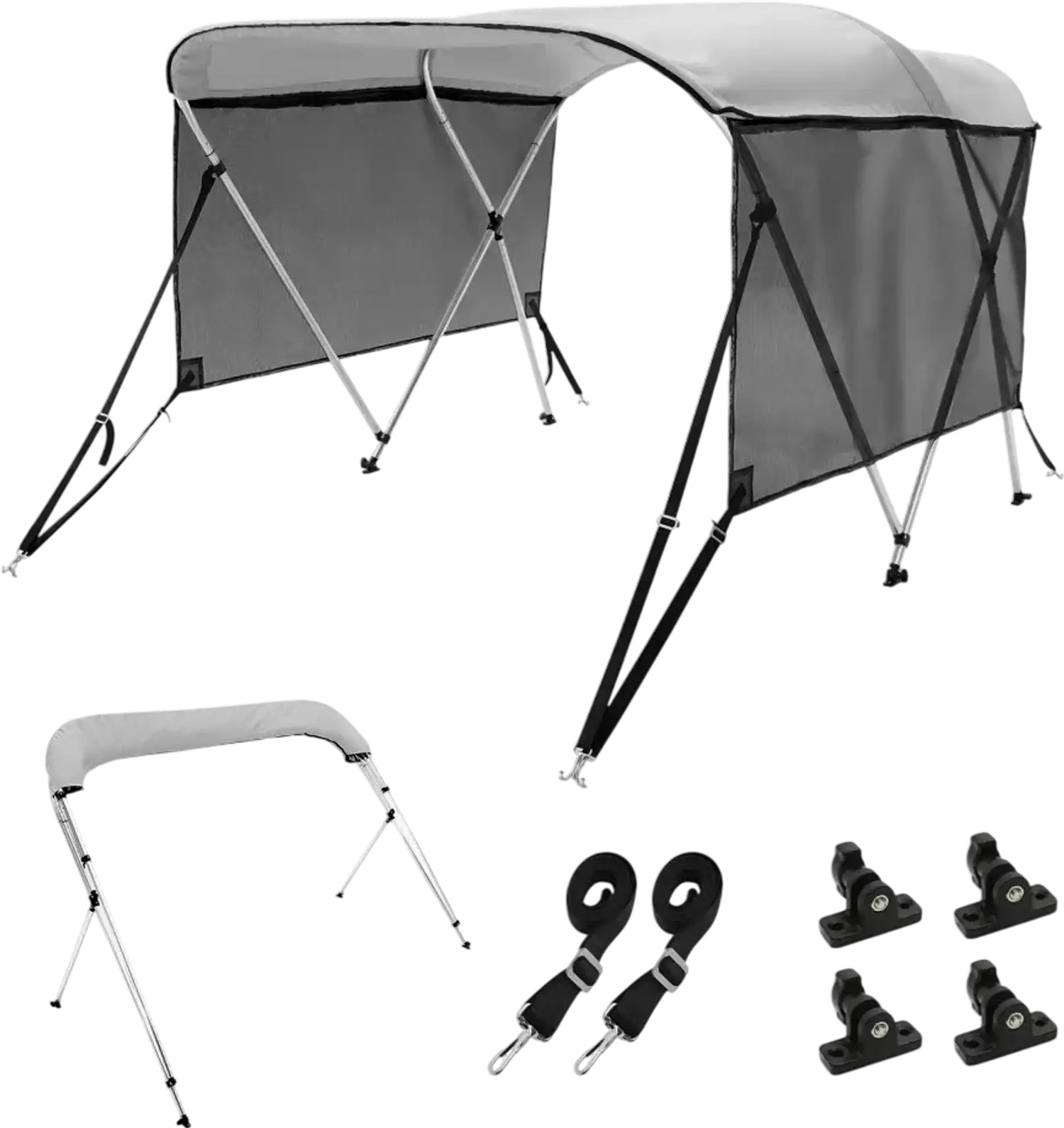 Vevor Bimini Top 3 Bow Boat Cover Canopy with Detachable Mesh Sidewalls 6' x 46