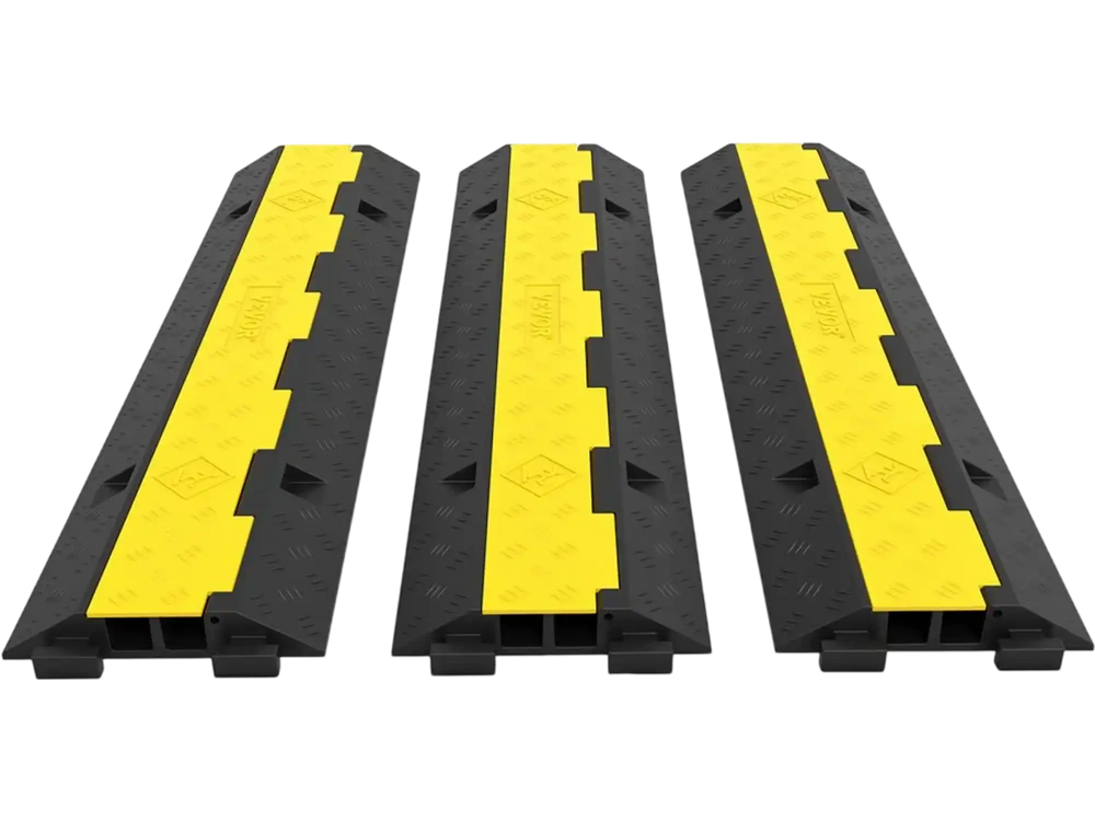 VEVOR 3 Pcs 2-Cable Rubber Electrical Wire Cover Cord Protector Ramp 11000 lbs