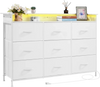 VEVOR 9 Drawer Dresser, Tall Drawer Dresser with Fabric Bin, Closet Storage Drawers with Sturdy Metal Frame, LED Lights & Built-in Outlet, Fabric Storage Tower for Bedroom, Hallway, Closet, White