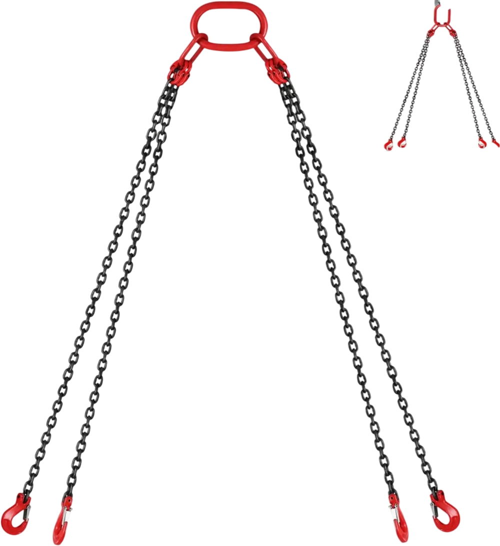 VEVOR Chain Sling, 5/16 inch x 10 ft Lifting Chains with Hooks, G80 Engine Chain Hoist Lifts, 11000 lbs/5 Ton Capacity Lifting Sling Chains for Engine Hoist, Engine Lift Chain with 4 Leg Grab Hooks