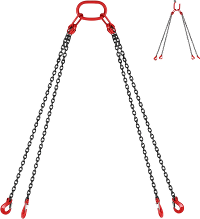 VEVOR Chain Sling, 5/16 inch x 10 ft Lifting Chains with Hooks, G80 Engine Chain Hoist Lifts, 11000 lbs/5 Ton Capacity Lifting Sling Chains for Engine Hoist, Engine Lift Chain with 4 Leg Grab Hooks