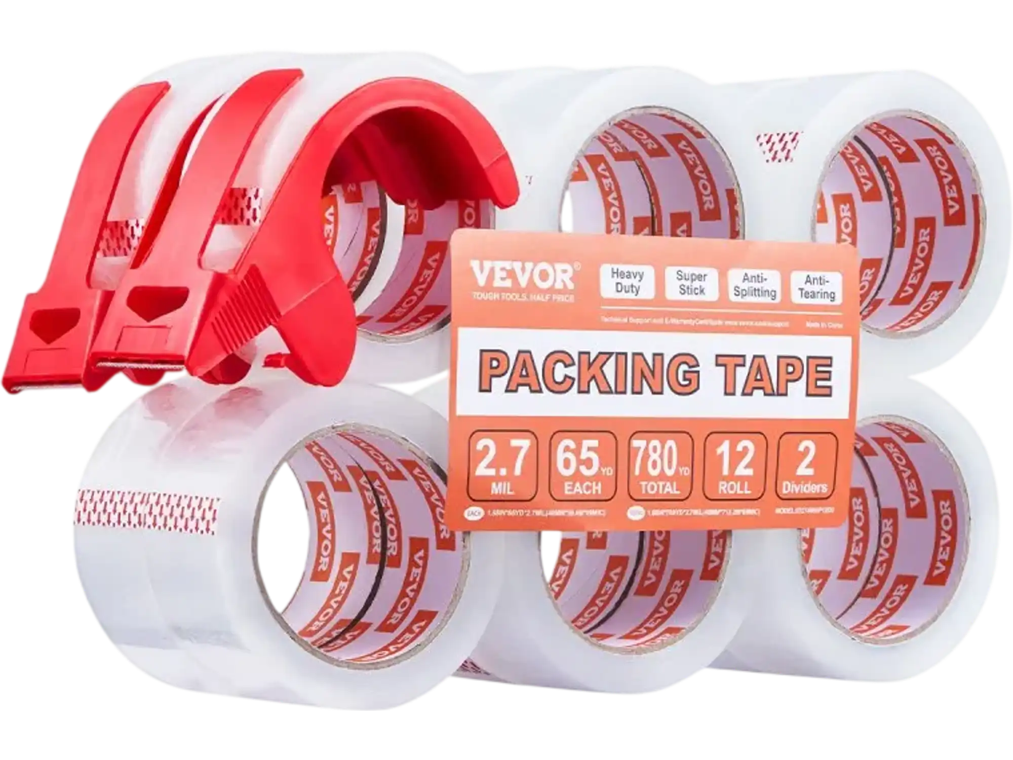 Vevor Packing Tape Clear Shipping Tape with Dispenser 12 Rolls 1.88