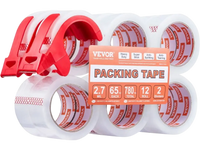 VEVOR Clear Packing Tape, 3 inches Core, 12 Rolls 1.88 Inches x 65 Yards Packing Tape with Dispenser, 2.7 Mil Heavy Duty Packaging Tape Designed for Moving, Storage and Packing, Shipping and Mailing