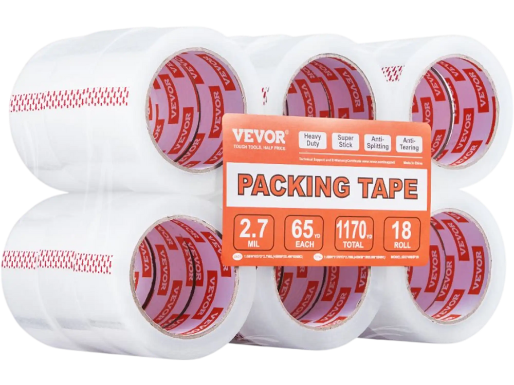 VEVOR Clear Packing Tape, 3 inches Core, 18 Rolls 1.88 Inches x 65 Yards Packing Tape, 2.7 Mil Thick, Heavy Duty Packaging Tape Designed for Moving, Storage and Packing, Shipping and Mailing, Office