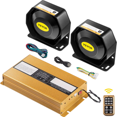 VEVOR Police Siren PA System, 400W 8 Sound Loud Car Warning, Police Fire Emergency Alarm Fire Siren, 2 Horn PA Speaker MIC System Vehicle Siren