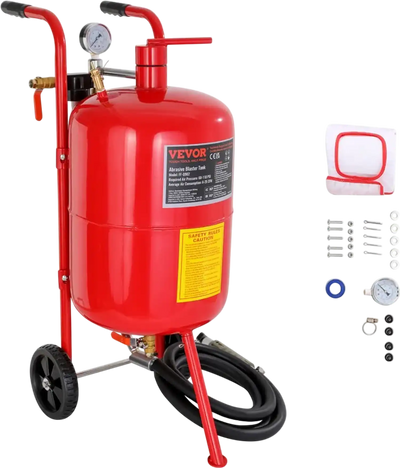 VEVOR 10Gal/40L Sandblaster Equipped with Nozzle Shut-Off Valve Pressure Gauge Ceramic Nozzle 2.5m Hose Filling Funnel Watertrap 6\
