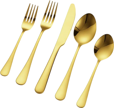 Vevor Flatware Set 100-Piece Gold Stainless Steel Silverware Utensil Set New