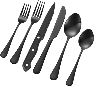 Vevor Silverware Set 48-Piece Black Stainless Steel Flatware for 8 New