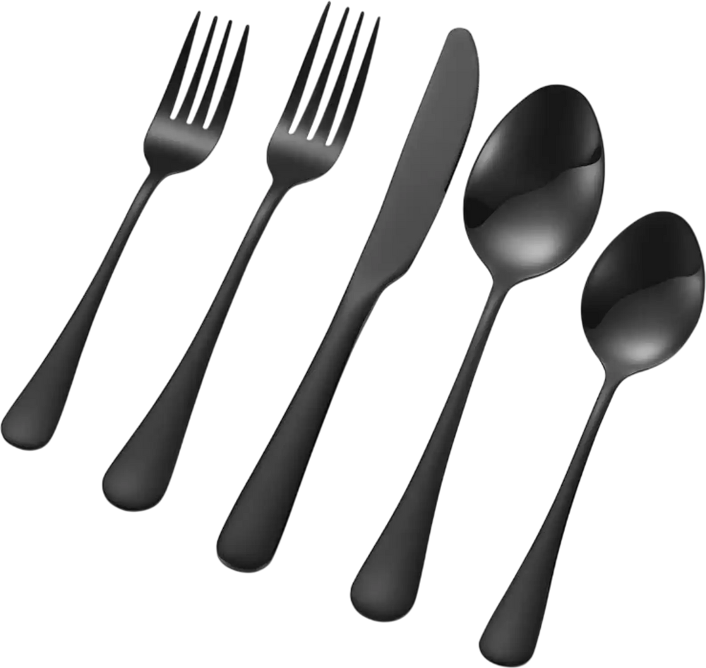 VEVOR 30-Piece Black Silverware Set, Food-Grade Stainless Steel Flatware Utensils for 6, Mirror Finished Cutlery Set, Dishwasher Safe Eating Tableware for Kitchen Home, Include Knife Fork Spoon