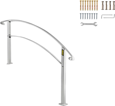 Vevor Handrail White Wrought Iron Outdoor Stair Railing for 4 Steps New