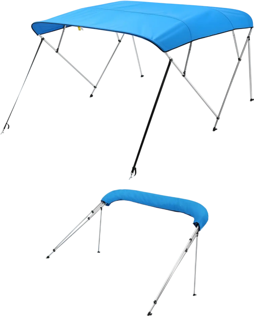 VEVOR 4 Bow Boat Bimini Tops, 600D Polyester Canopy with Aluminum Alloy Frame, Waterproof & Sun Shade Boat Awning Canopy with Storage Bag, 2 Support Poles, 4 Straps, 96"Lx(79"-84")Wx54"H, Pacific Blue