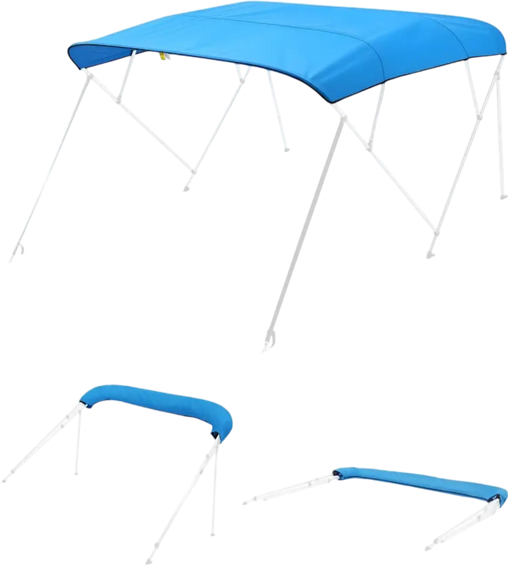 VEVOR 4 Bow Boat Bimini Tops, 600D Polyester Canopy, Waterproof & Sun Protection Boat Awning Canopy with Storage Bag, Bimini Top Replacement, 96"Lx(91"-96")W, Pacific Blue (Support Frame Not Included)