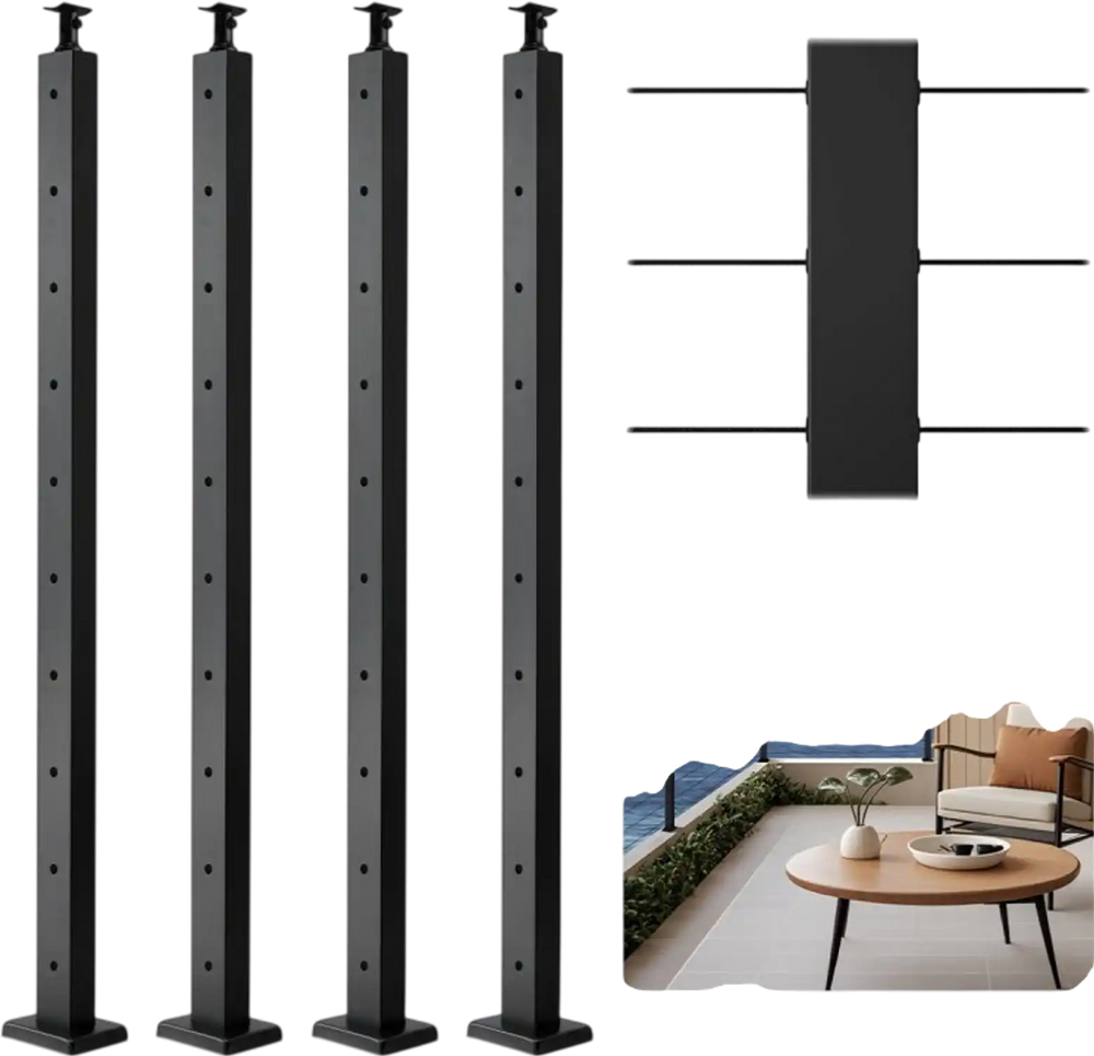 VEVOR 4-Pack Cable Railing Post, 36x2x2 In Horizontal-Hole Deck Railing Post with Pre-Drilled Holes, Stainless Steel Cable Rail Post with Horizontal and Curved Bracket, Black, 4JZLGZXHS914MY65M001V0