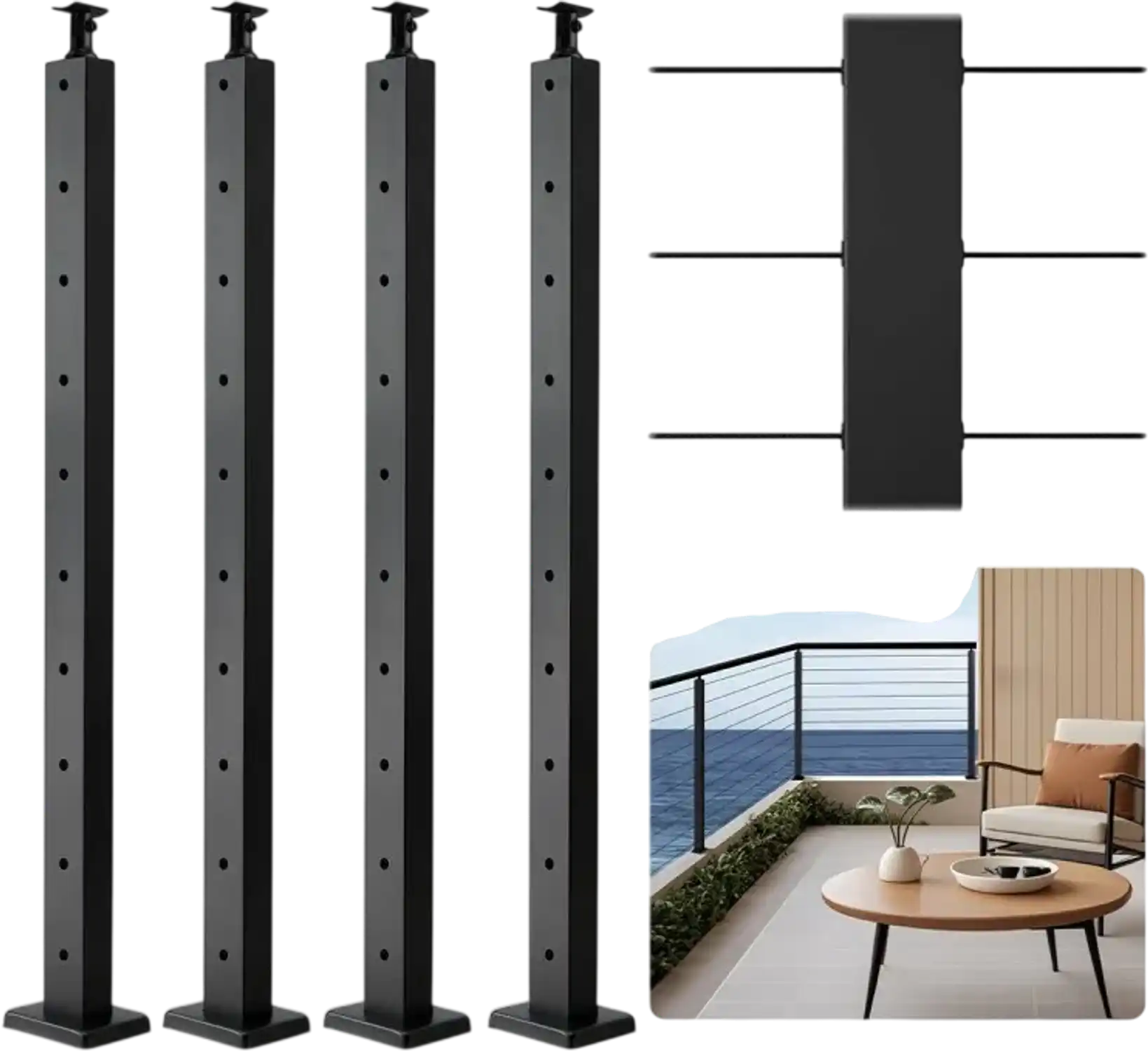 Vevor Cable Railing Post 4-Pack 36x1x2