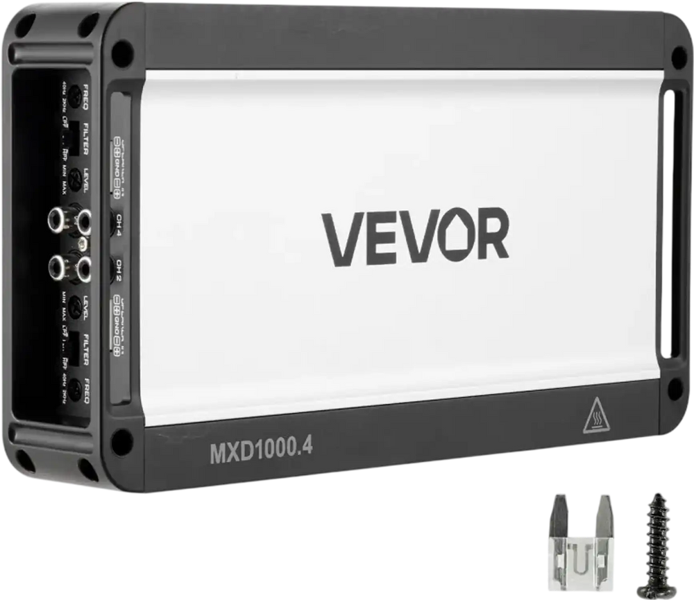 VEVOR 4 Channel Car Audio Amplifier 2 Ohm Stable Bridgeable Class D Full Range Amp Max Power 4 x 500W @ 4 Ohm / 4 x 1000W @ 2 Ohm for Car SUV Truck Off-Road