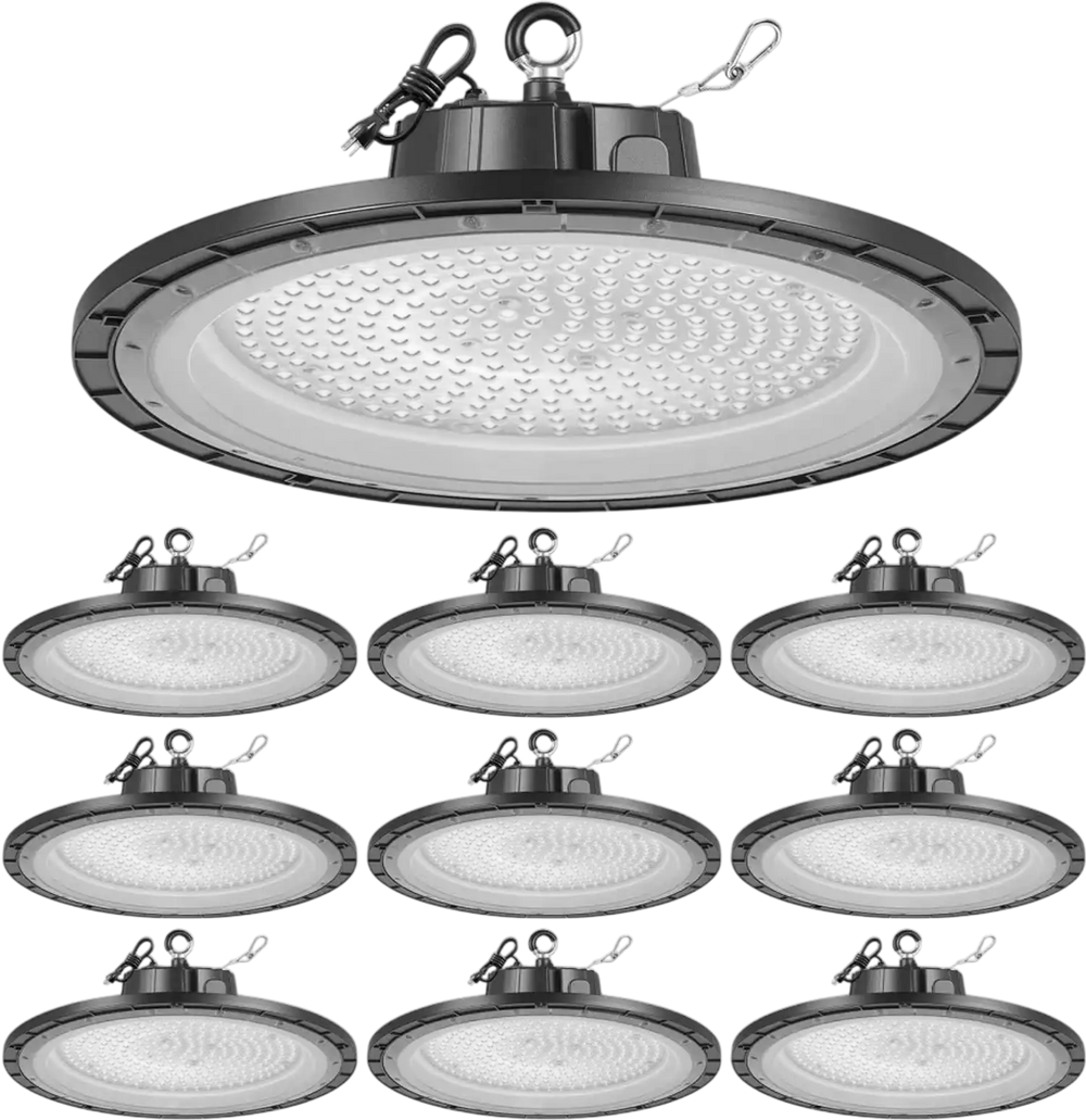 VEVOR 10 Pack LED High Bay Lights 5000K 150W 21000LM Super Bright UFO Light, Warehouse Shop Use, IP65 Waterproof, 100-277V Wide Voltage, Aluminum Alloy, for Workshop Factory Gym Garage Barn, Black