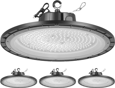 VEVOR 4 Pack LED High Bay Lights, 5000K 250W 36000LM Super Bright UFO LED Warehouse Shop Lights, IP65 Waterproof, 100-277V Wide Voltage for Warehouse Workshop Factory Gym Garage Barn, Black