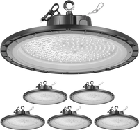 VEVOR 6 Pack LED High Bay Lights, 5000K 150W 21000LM Super Bright UFO LED Warehouse Shop Lights, IP65 Waterproof, 100-277V Wide Voltage for Warehouse Workshop Factory Gym Garage Barn, Black