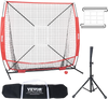 VEVOR 5x5 ft Baseball Softball Practice Net, Portable Baseball Training Net for Hitting Batting Catching Pitching, Backstop Baseball Equipment with Bow Frame, Carry Bag, Strike Zone, Ball, Batting Tee