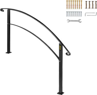 Vevor Handrail Outdoor Stair Railing for 5 Steps Black Wrought Iron New