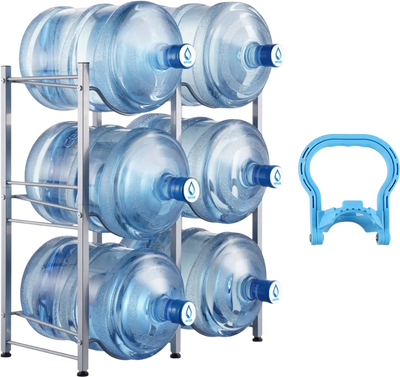 Vevor Water Jug Holder 3-Tier Double Row Rack for 6 Bottles Silver New