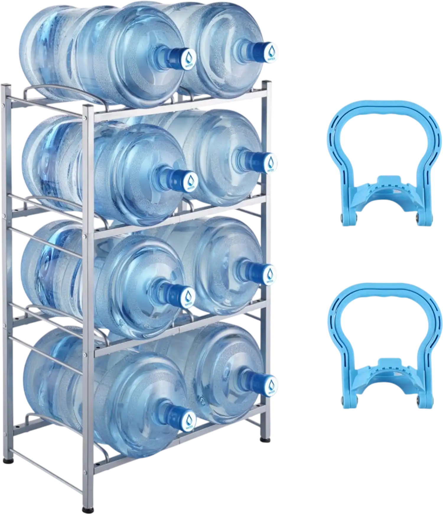 Vevor Water Jug Holder 4-Tier 8-Bottle Double Row Rack Silver New