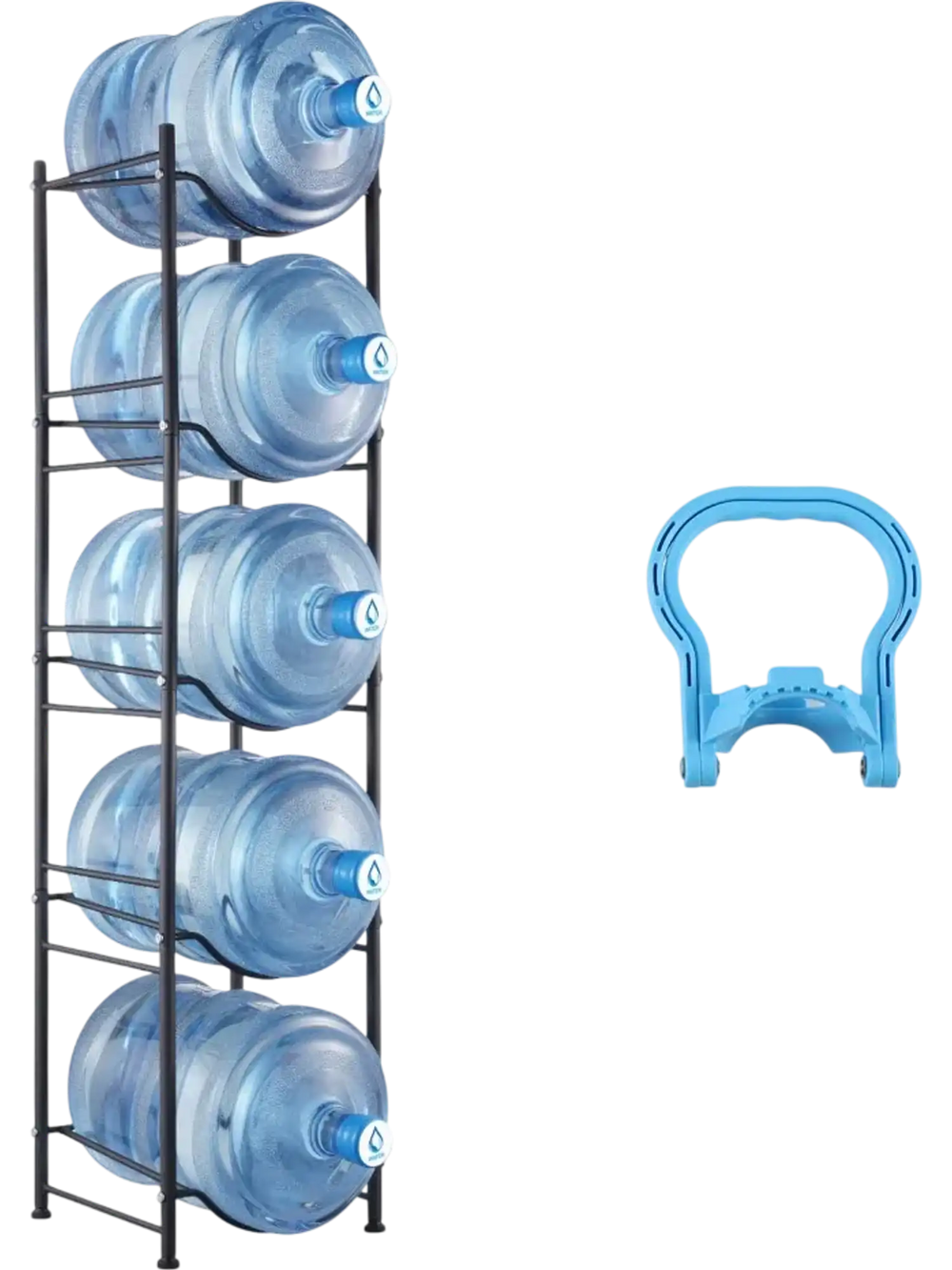 VEVOR 5 Tiers Water Jug Holder, 5 Gallon Water Bottle Holder, Single Row Water Bottle Rack for 5 Bottles, Heavy Duty Water Jug Rack for Kitchen, Office, Living Room, Black