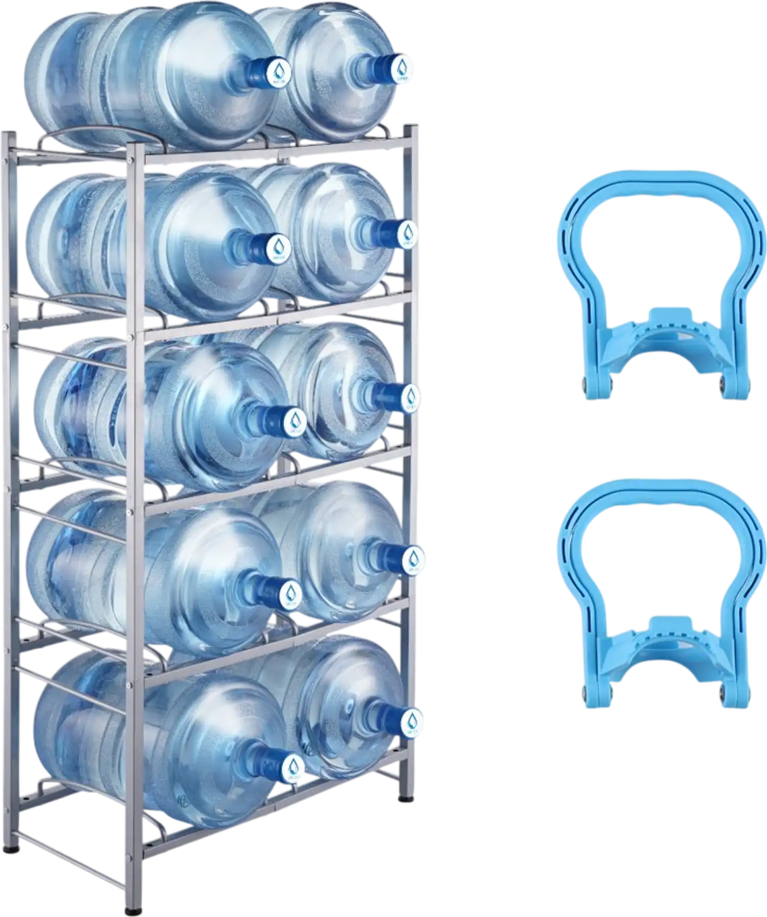 Vevor Water Jug Holder 5-Tier Double Row Rack for 10 Bottles Silver Gray New