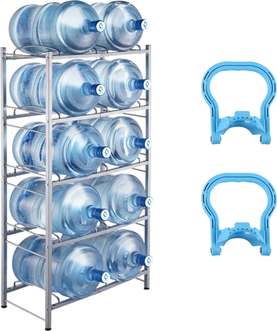 Vevor Water Jug Holder 5-Tier Double Row Rack for 10 Bottles Silver Gray New